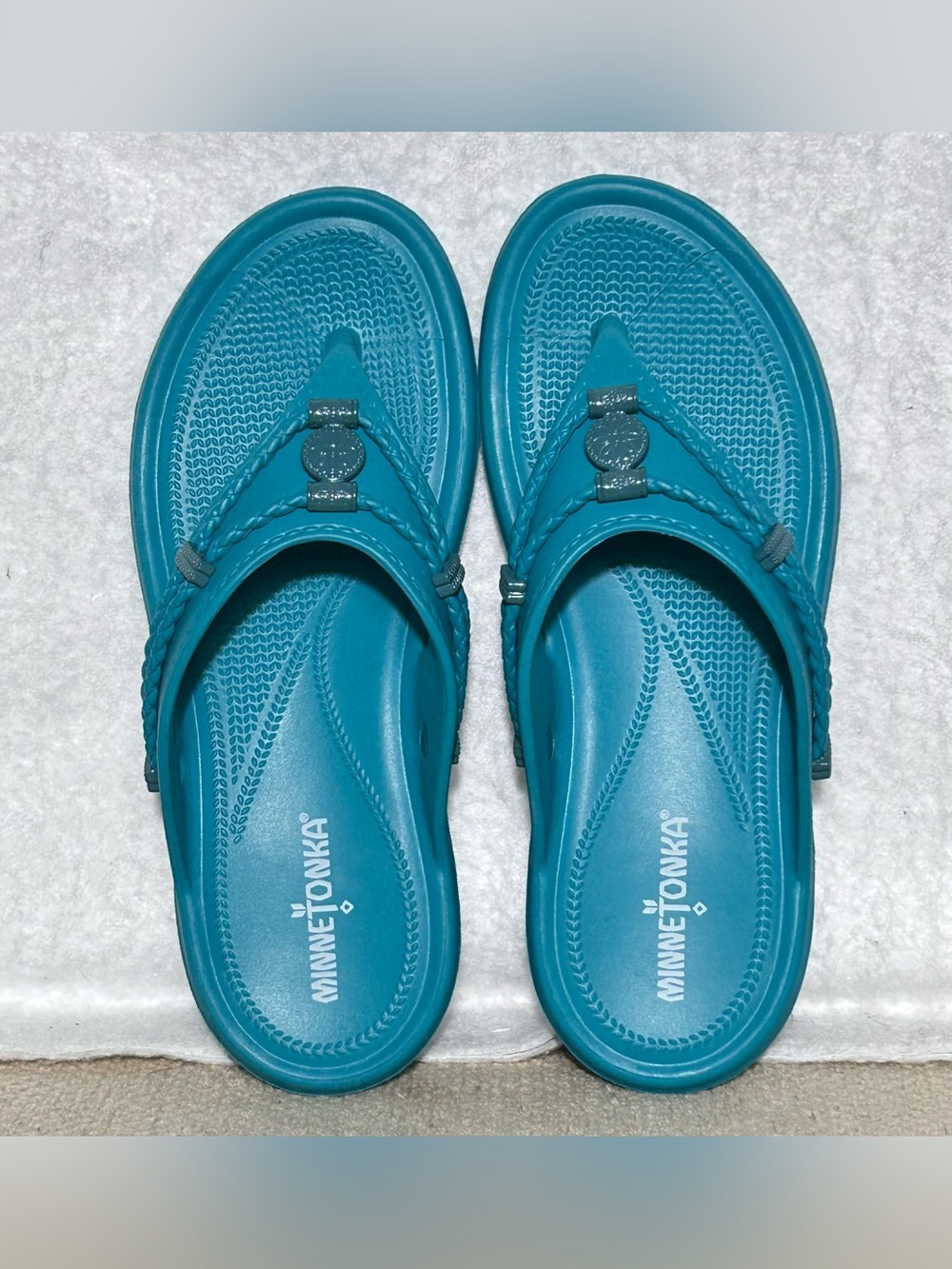 Minnetonka Womens Turquoise Silverthorne Prism Thong Slide Slip On Sandals SZ 7 - Picture 6 of 12